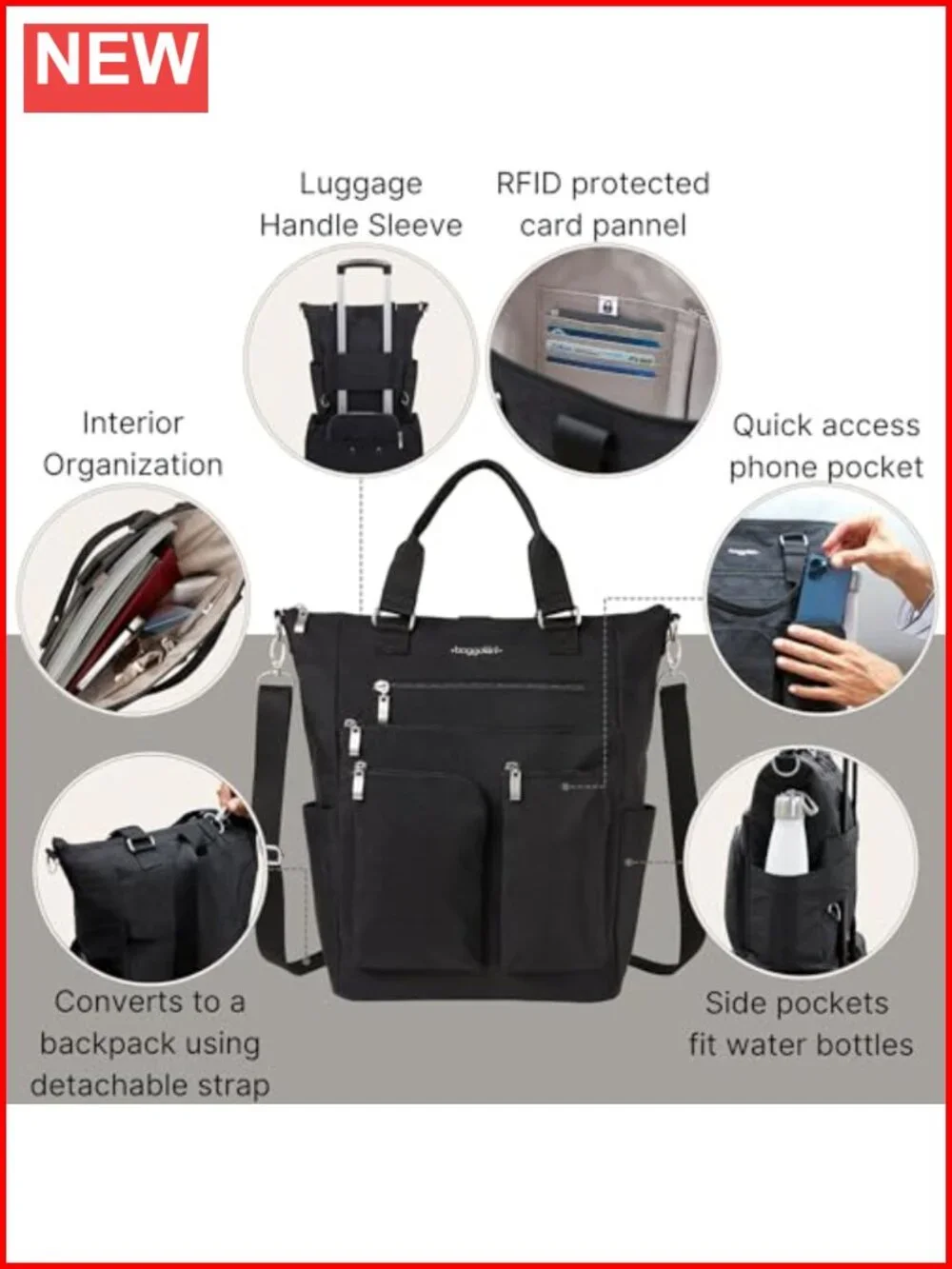 Convertible 3-in-1 Tote Backpack RFID Blocking Nylon Travel Purse